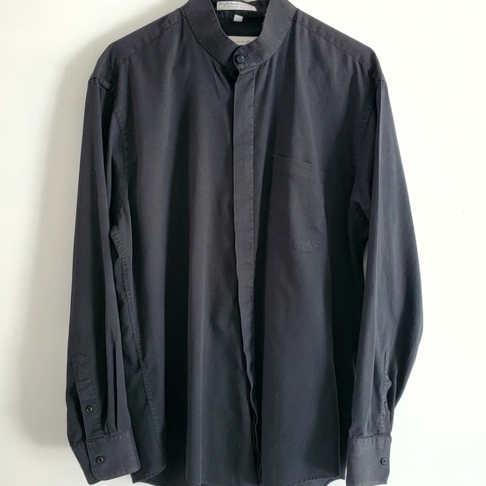 Diamante Collarless Black Button Down Shirt